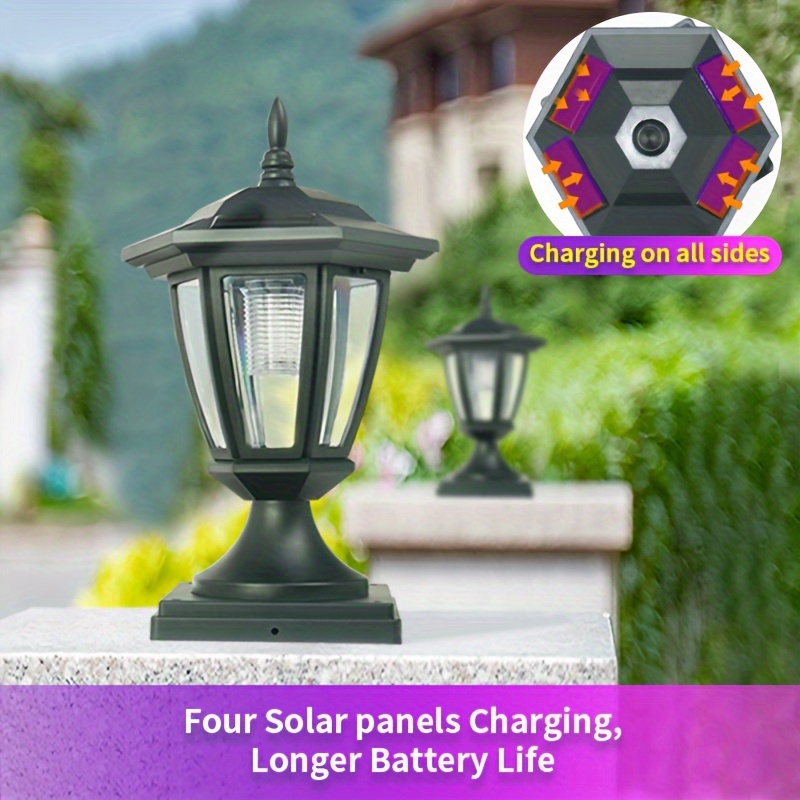 

Solar-powered Led Post Cap Light, Hexagon Pagoda Design, Waterproof Outdoor Fence Lantern For Garden, Lawn, Gate Pillar, 7.09 X 12.01 Inches, Efficient 4-side Charging Panels