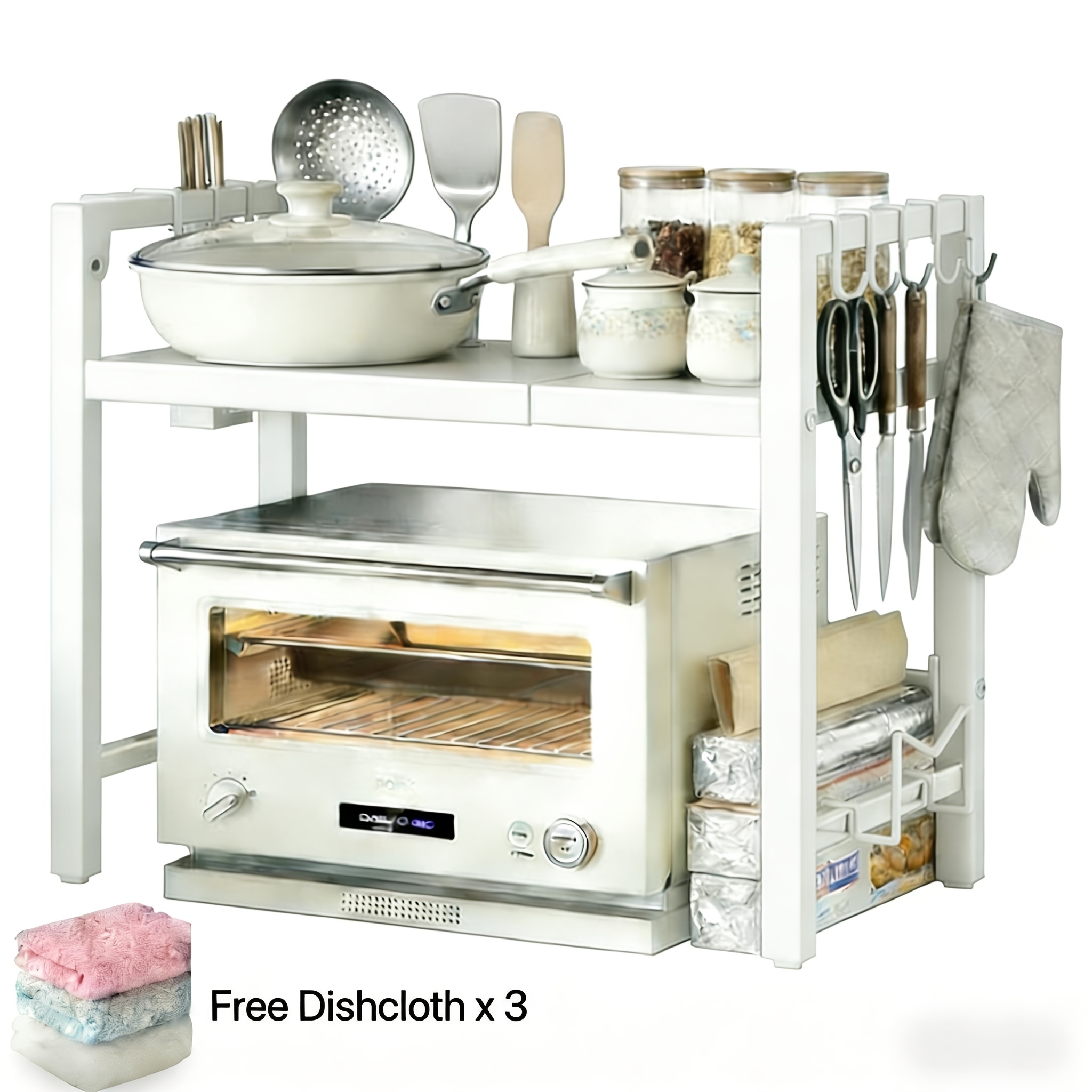 TEMU Estante extensible de 2/3 niveles engrosado para horno microondas, estante de almacenamiento multicapa para electrodomésticos de cocina, estante