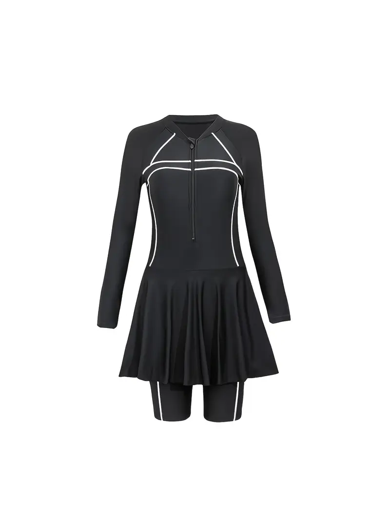 1pc womens zippered 1pc jumpsuit dress long sleeves knee - Temu Bahrain 1pc womens zippered 1pc jumpsuit dress long sleeves knee - Temu Bahrain