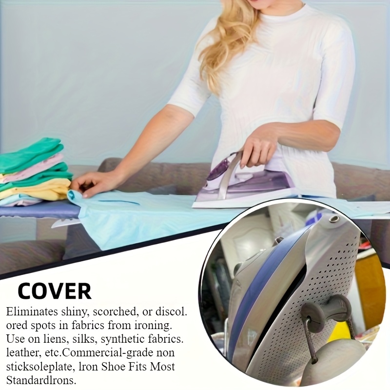 1pc Premium PE Iron Shoe Cover - Heat-Resistant Teflon Soleplate Protector, Fit for All Irons, Durable Thermal Shield for Home, Apartment & Dry Cleaners, Prevents Scorch Marks & Extends Iron Lifespan, Laundry Accessories | Spring Attachment Feature | Super Slick Surface