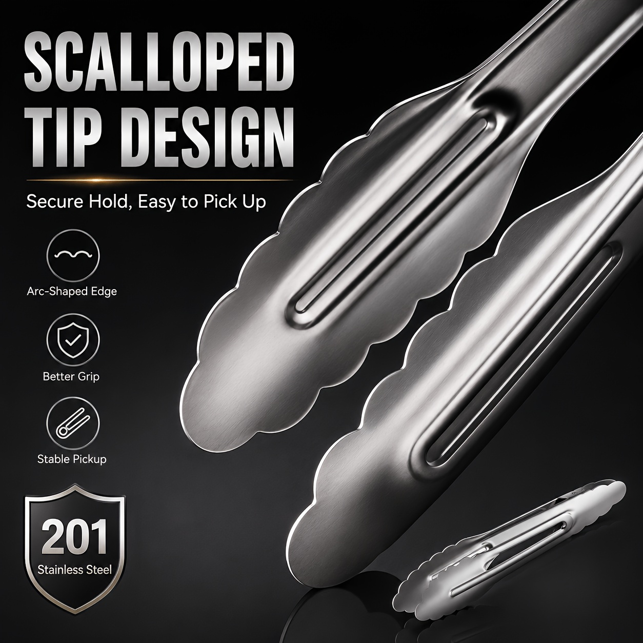 Thickened Stainless Steel BBQ Tongs for Cooking