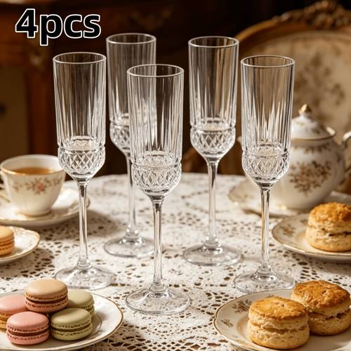 item picture vintage flute european light luxury highball sparkling wine glass vertical ribbed texture cup body wedding party ambiance cup bar universal glass glass transparent durable