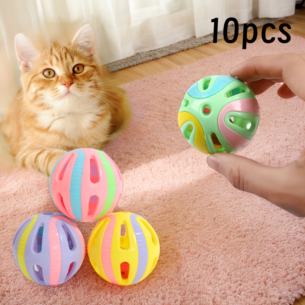 10 Stück Katzenspielzeug-Bälle Mit Glocke – 3,8-5,6 Cm, Bunt, Aus Kunststoffgitter Für Alle Rassen