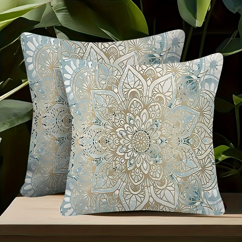 TEMU 2pcs Double-sided Printed Floral Geometric Pattern Pillow Covers, Cushion Backrest Covers, Machine Washable, Suitable For Home Bedroom, Living