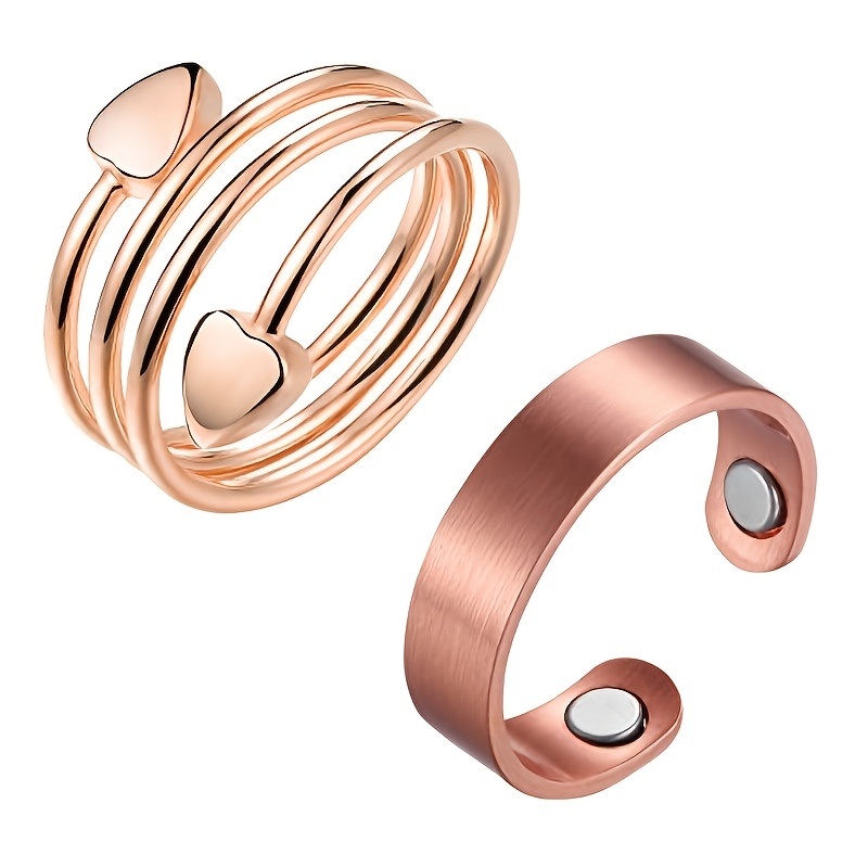 TEMU Ladies' 2pcs Set Of Pure Copper Rings, Adjustable Thumb And Finger Rings