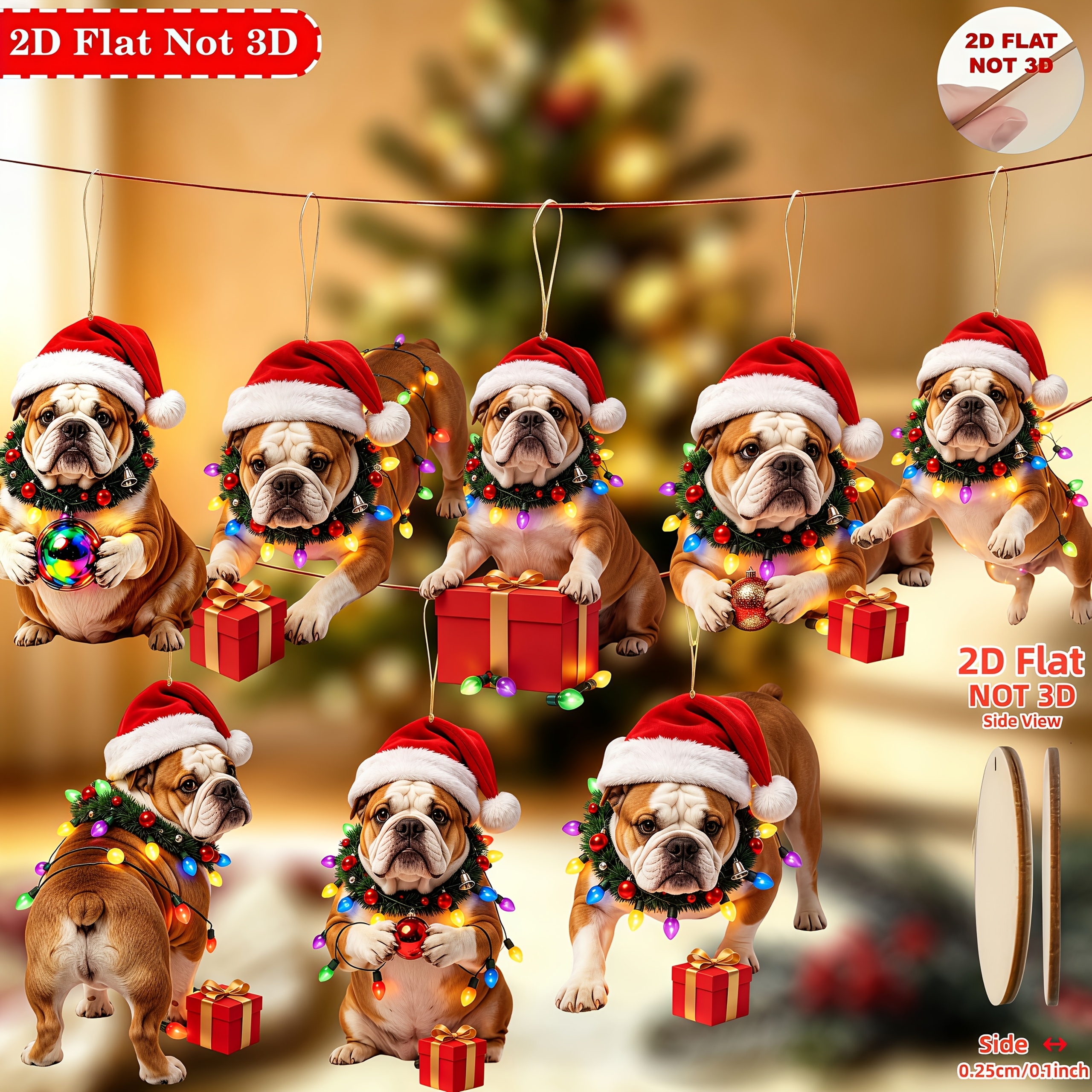 TEMU 2d Flat 8pcs Cute Bulldog Wooden Hanging Ornaments, Unisex Festival Small Gifts, Car Hanger, Christmas Tree Decoration, Backpack Hanging Charm,