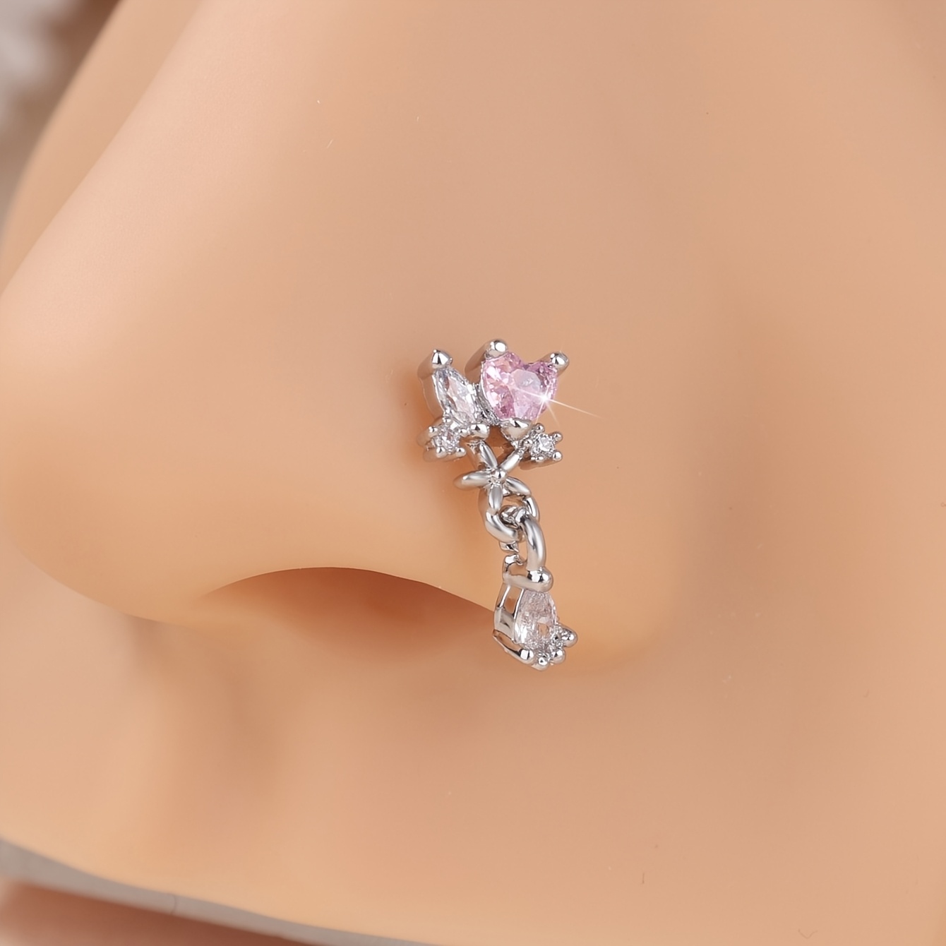 TEMU 1pc Women's Nose Stud, Pendant L-shaped Nose Stud, Heart-shaped Nose Ring, Body Piercing Jewelry, Hypoallergenic