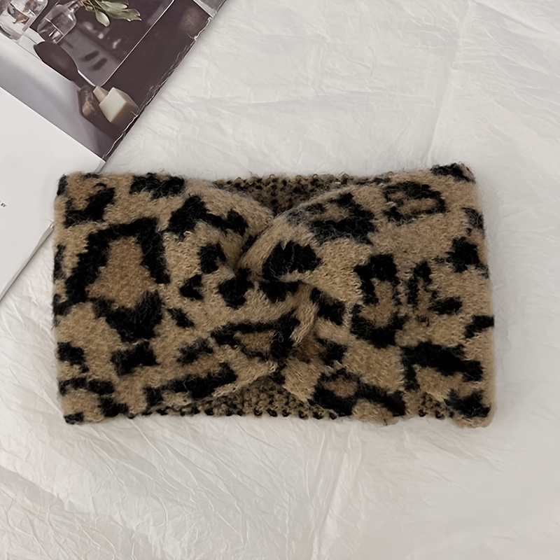 TEMU 1pc Elegant Retro Leopard Print Headband - Thick Warm Winter Hairband For Women, Soft Fabric, Versatile For Fitness, Outdoor & Holiday Gifts