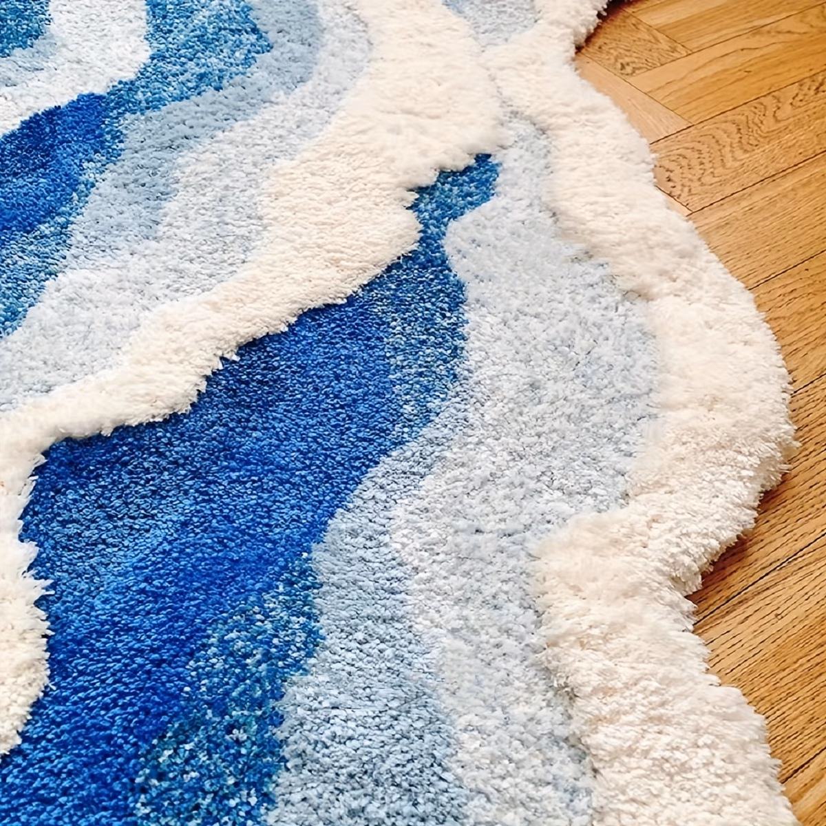 1850g m thickened and dense tufted flocked carpet with tpr non slip backing art ocean carpet irregular outline with and white like soft comfortable non slip water absorbent for bedroom living room decor Product details 5
