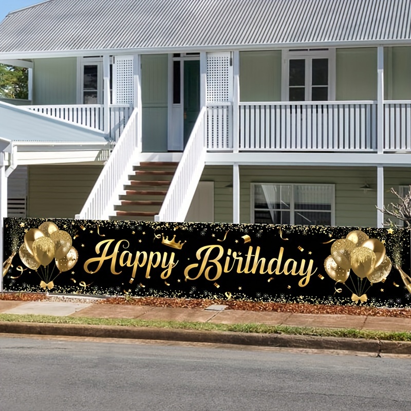 

1pc, Happy Birthday Banner, Black And Golden Party Decoration For Birthday Party Decoration, Black Birthday Party Supplies, Birthday Party Background Decor, Outdoor Indoor Home Decor, Photo Props