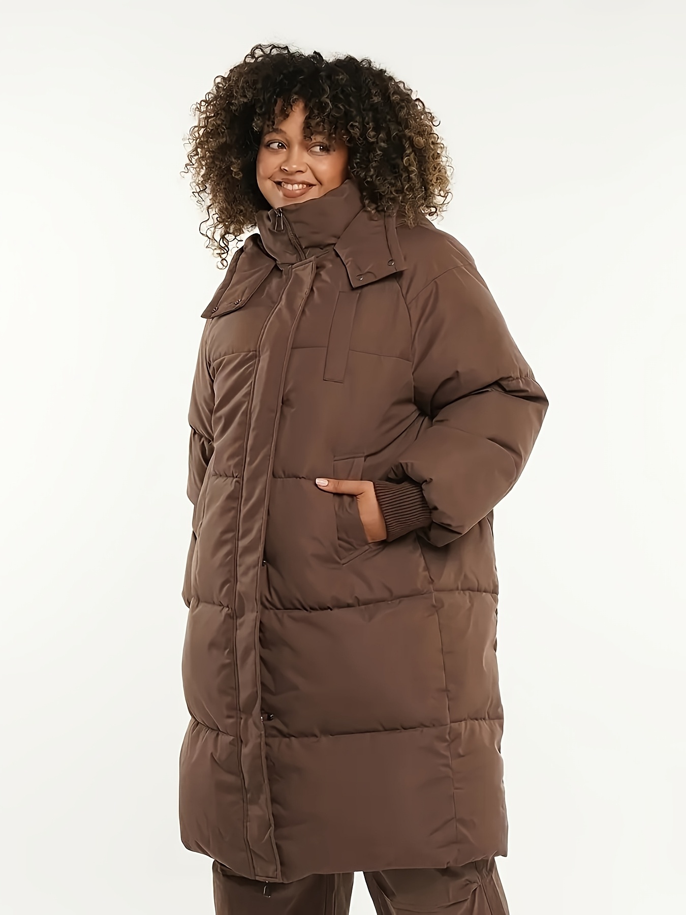 plus size plus size classic hooded long puffer coat women Temu