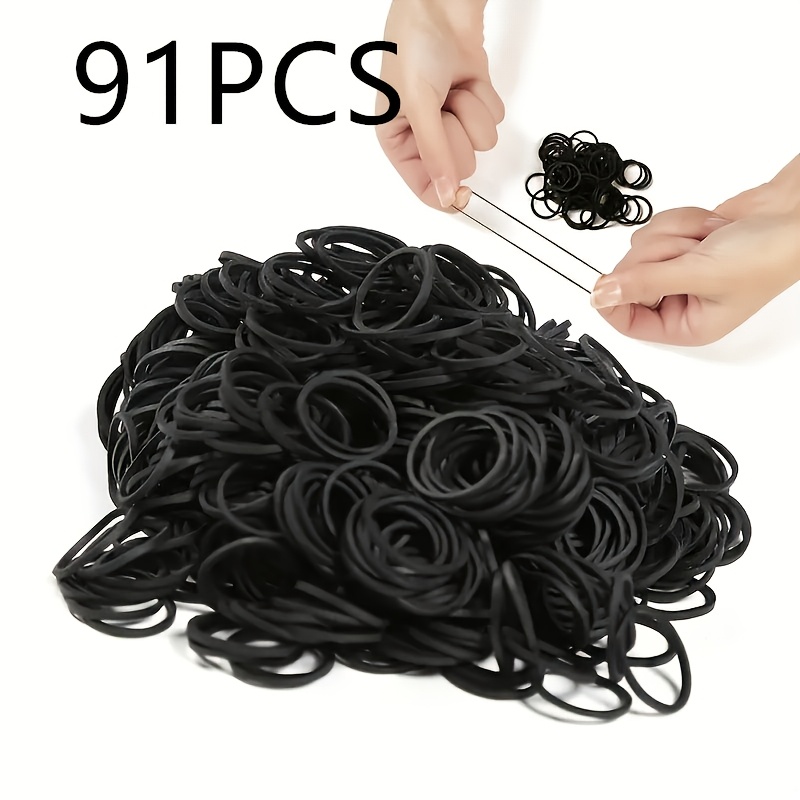 TEMU Aproximadamente 91/291/991/1491/2491 piezas de bandas elásticas de goma gruesas negras para el pelo - Bandas de almacenamiento duraderas,
