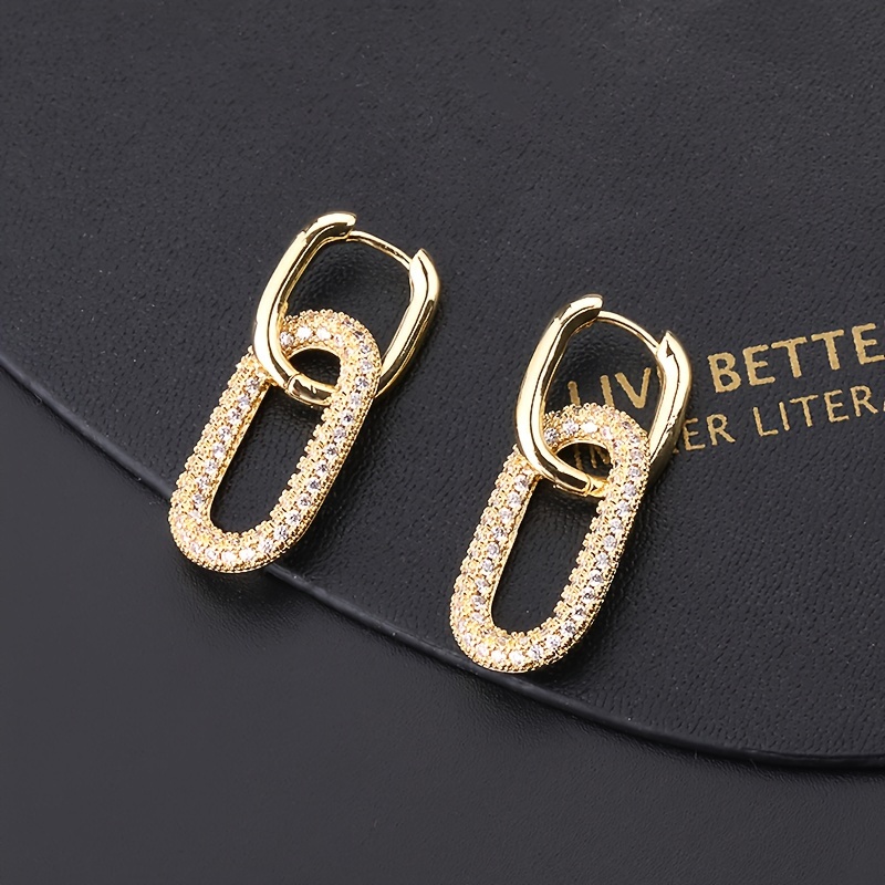 

1 Pair, Vintage Style, 18k Gold Plated Copper, Zirconia Studded Hoop Earrings, Trendy Fashion Accessory For Women