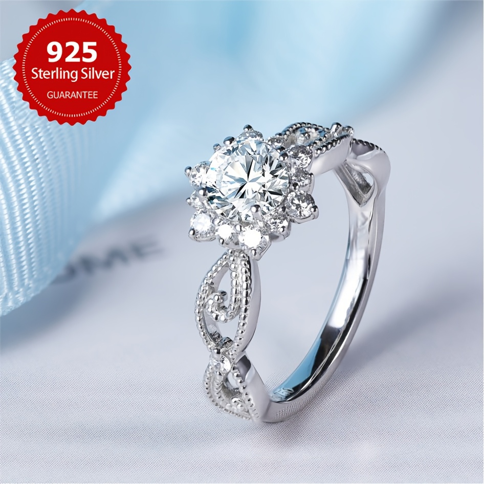 1ct Moissanite Engagement Ring, 925 Sterling Silver
