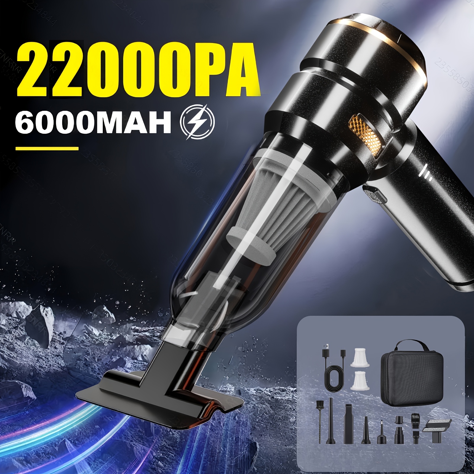 item picture 22000Pa Strong Suction Handheld Vacuum - Cordless Car & Home Use, High Power Car Vacuum, 4-in-1 For Pet Hair/Sofa/Carpet With Easy-Empty Dust Cup