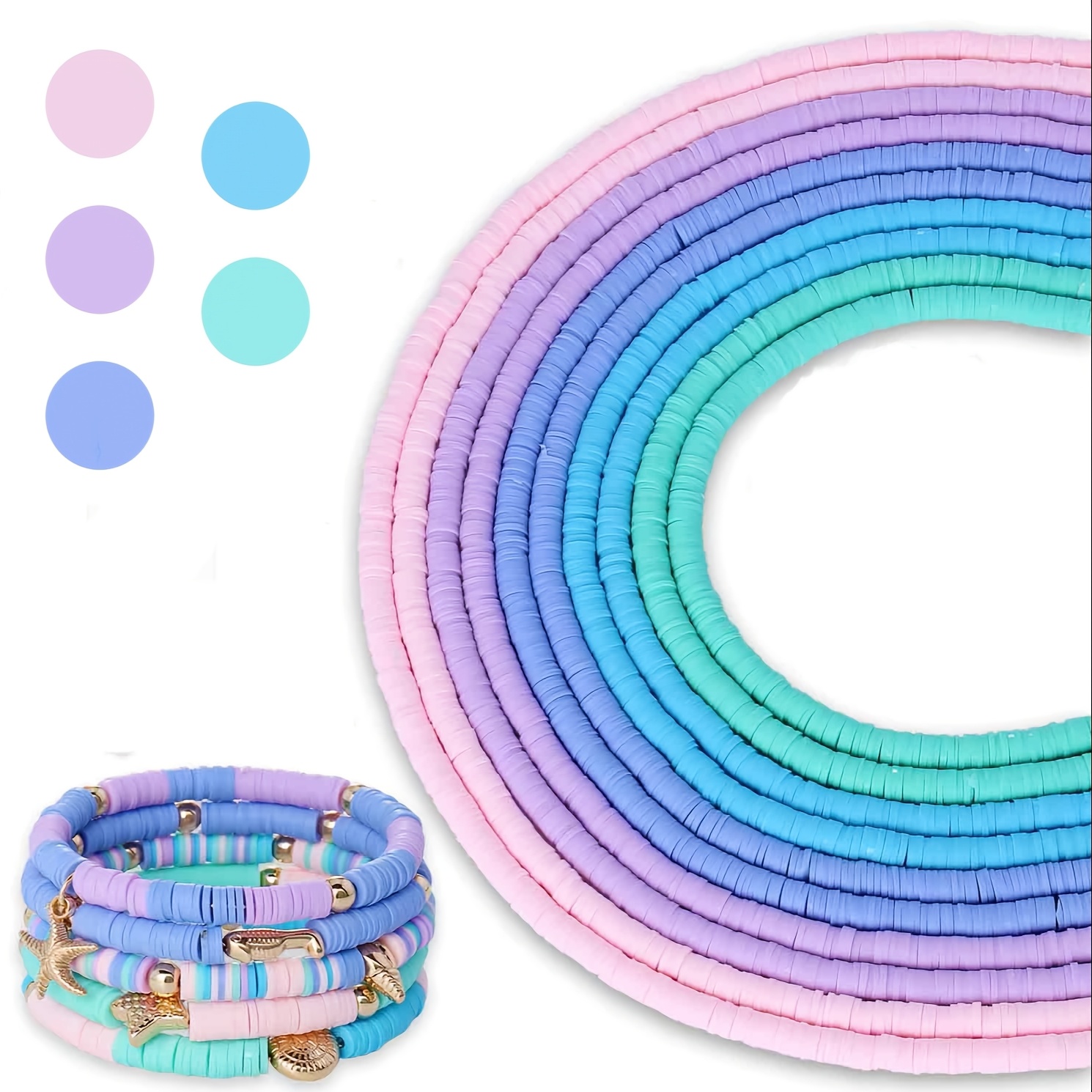 

3400pcs Vinyl Flat Beads Set, 10 , 6mm Polymer Clay Discs For Making, Handmade Beads For Surfer Necklaces, Bracelets, Earrings Crafting