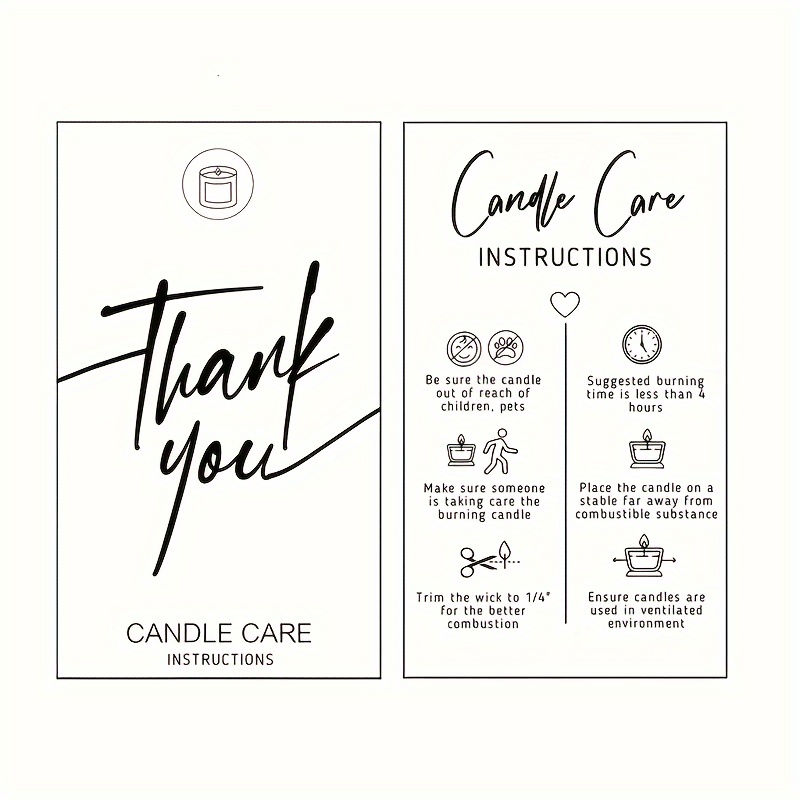 

50pcs Candle Care Guide Cards - Safety & Burning Tips, Thank You Insert For Office Use