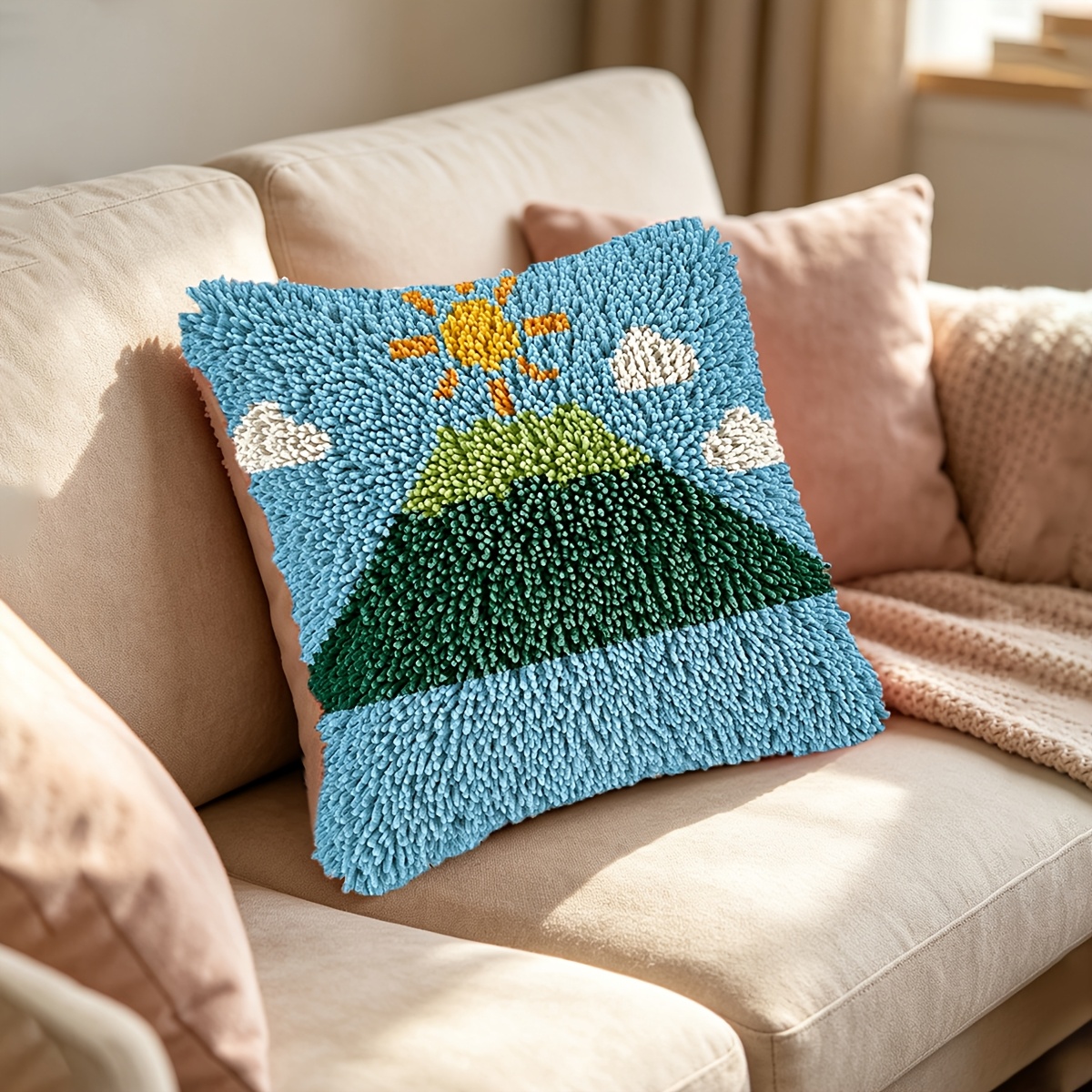 Handmade Mountain Pattern Latch Hook Pillow Kit for Home Decor