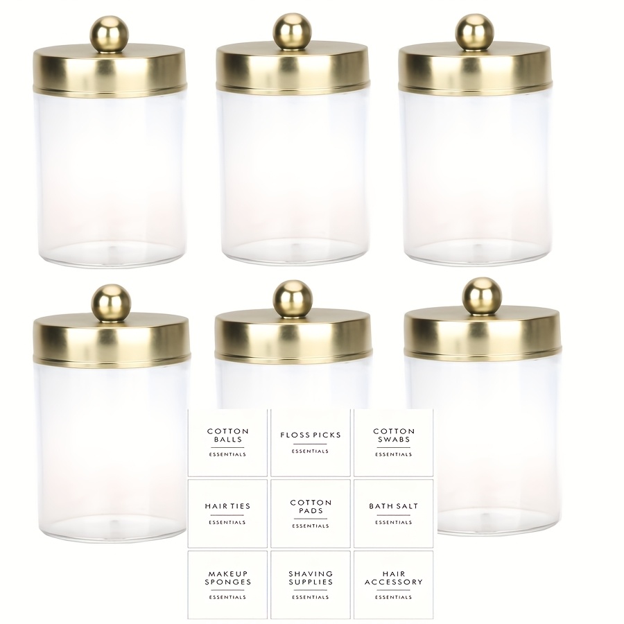 Image of Qtip Holder Dispenser - 8 Oz Plastic Apothecary Jar Containers For Vanity Makeup Countertop Organizer Storage -bathroom Canister Additions Set For Cotton Swab, Ball, Pads, Floss