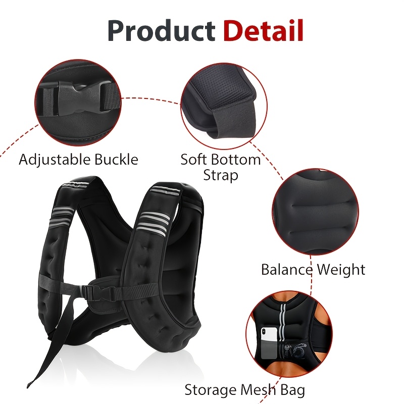 12 Lb Weighted Vest With Reflective Strips & Mesh Pockets - Adjustable Weight Vest Suitable For Strength Training, Gym Workouts, Weightlifting For , Home Fitness Vest With Weight Plates, Snap Closure