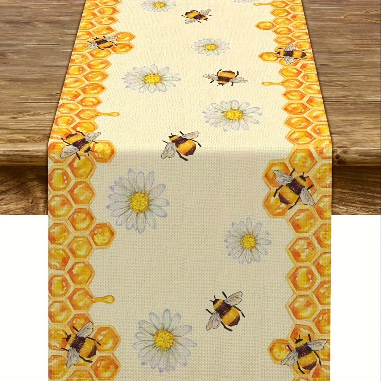 

1pc, Table Runner, Cute Daisy And Bee Printed Table Runner, Summer Theme Floral Design, Dustproof & Wipe Clean Table Runner, Perfect For Home Party Decor, Dining Table Decoration, Aesthetic Room Decor