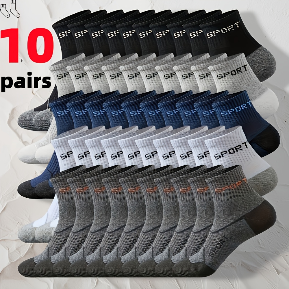 TEMU Men's Socks With Superior Moisture-wicking And , 10 Pairs Letter Elastic Casual Sports Mid-calf Socks, Versatile For All Clothing Styles.