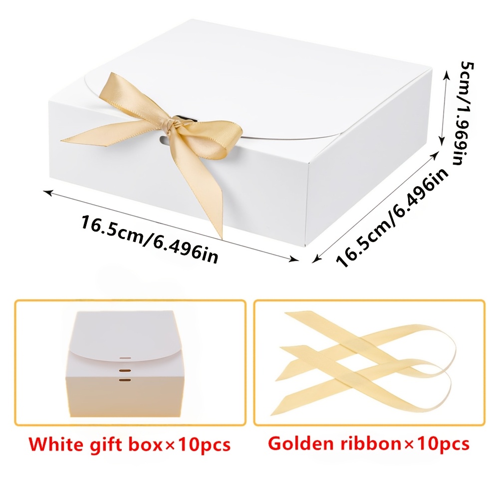 TEMU 20pcs (10 White Gift Boxes + 10 Golden Ribbons) Gift Packaging Boxes, Foldable Paper Gift Boxes, Elegant, Thickened, Durable Rectangular Gift