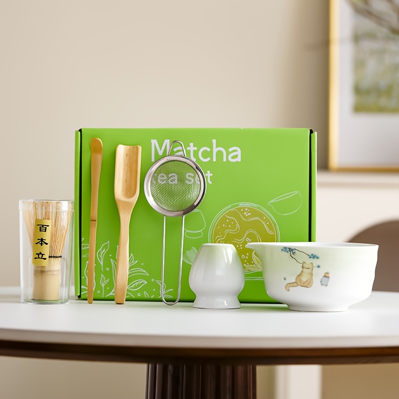 Kit Matcha Cérémonial 6 Pièces - Fouet En Bambou, Support Céramique, Cuillère, Tamis - Pour Thé Matcha Maison