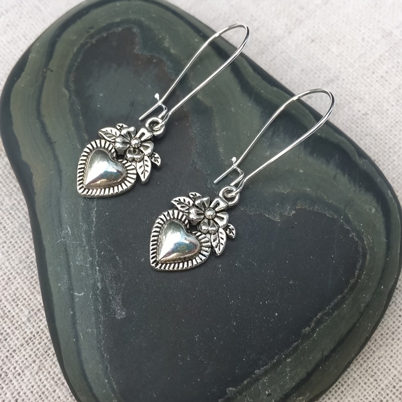 Women's Vintage Unique Silvery Heart Drop Earrings