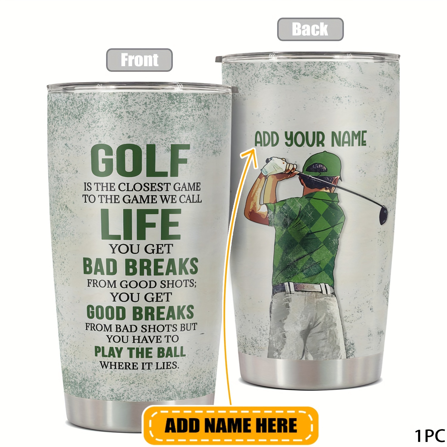 

Custom 20oz Golf-themed Tumbler - Personalized Name Or Text, Perfect Gift For Golf Enthusiasts, Durable & Reusable Metal Mug With Lid, Ideal For Birthdays,