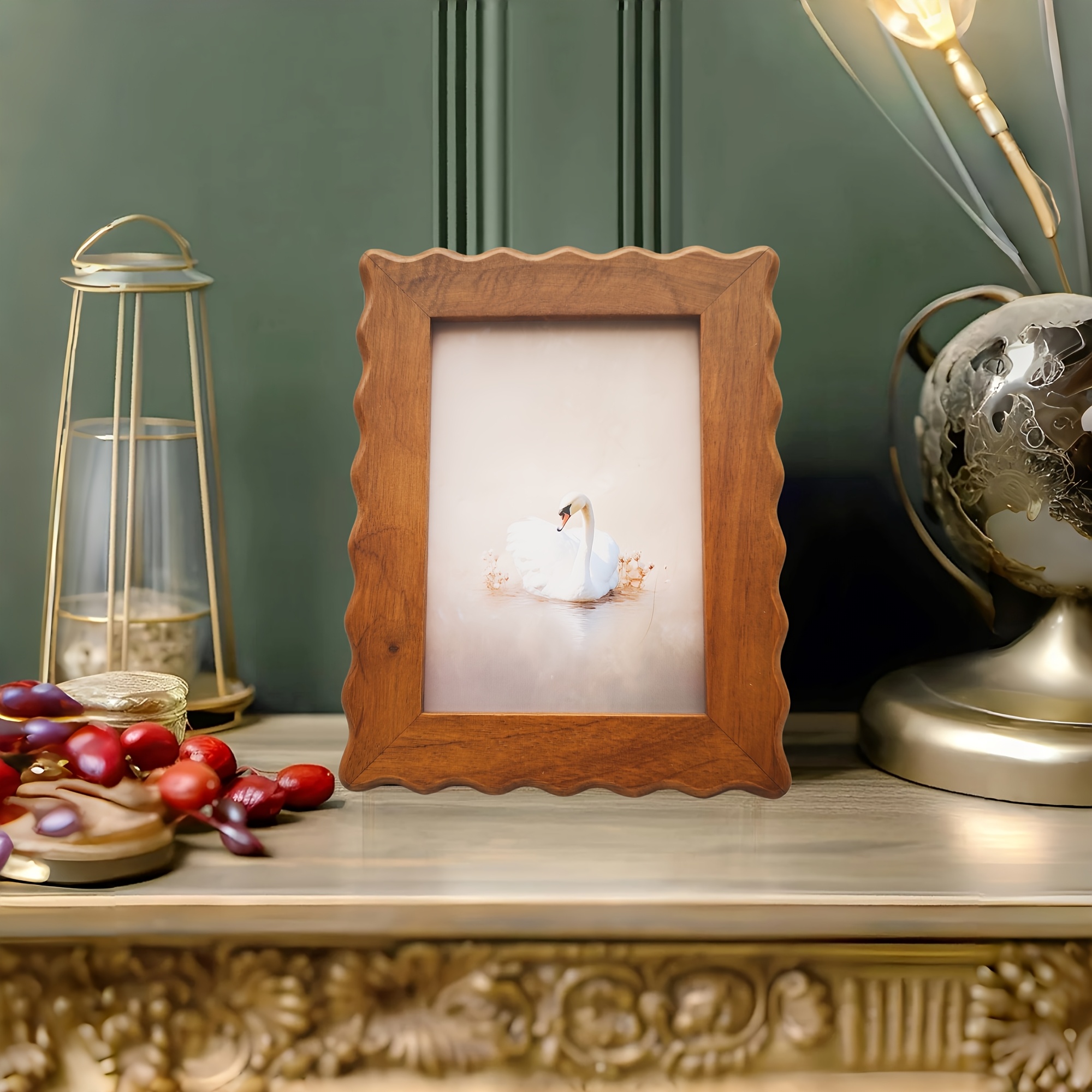 1 Pack Rustic Brown 5x7 Picture Frame with Wavy Edge & Clear Glass - Solid Wood, Natural Rubberwood, Vertical or Horizontal Display, Tabletop or Wall-Mountable Photo Frame for Home Decor, Wedding, Birthday, Christmas, Perfect Gift, Cozy Bedroom Decor