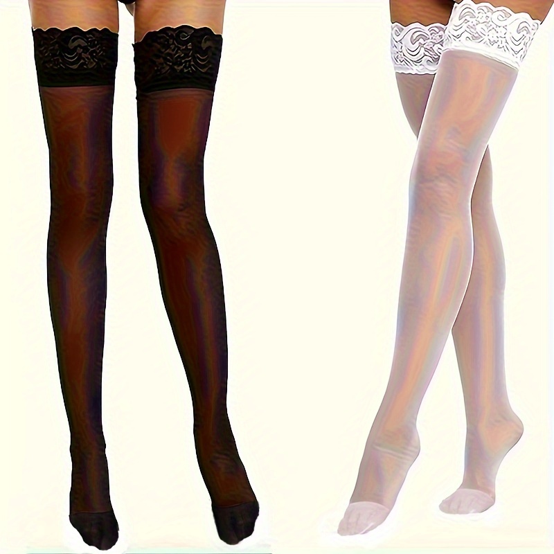 

Lace Trim Thigh High Stockings, Slim Mesh Over The Knee Socks, Women's Stockings & Hosiery