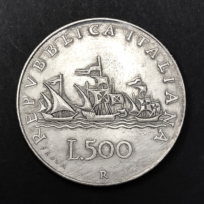 реплика монеты винтажная итальянская ренессансная девушка & парусник колумба 500 лир - антикварная коллекционная, творческий декор подробные сведения 2