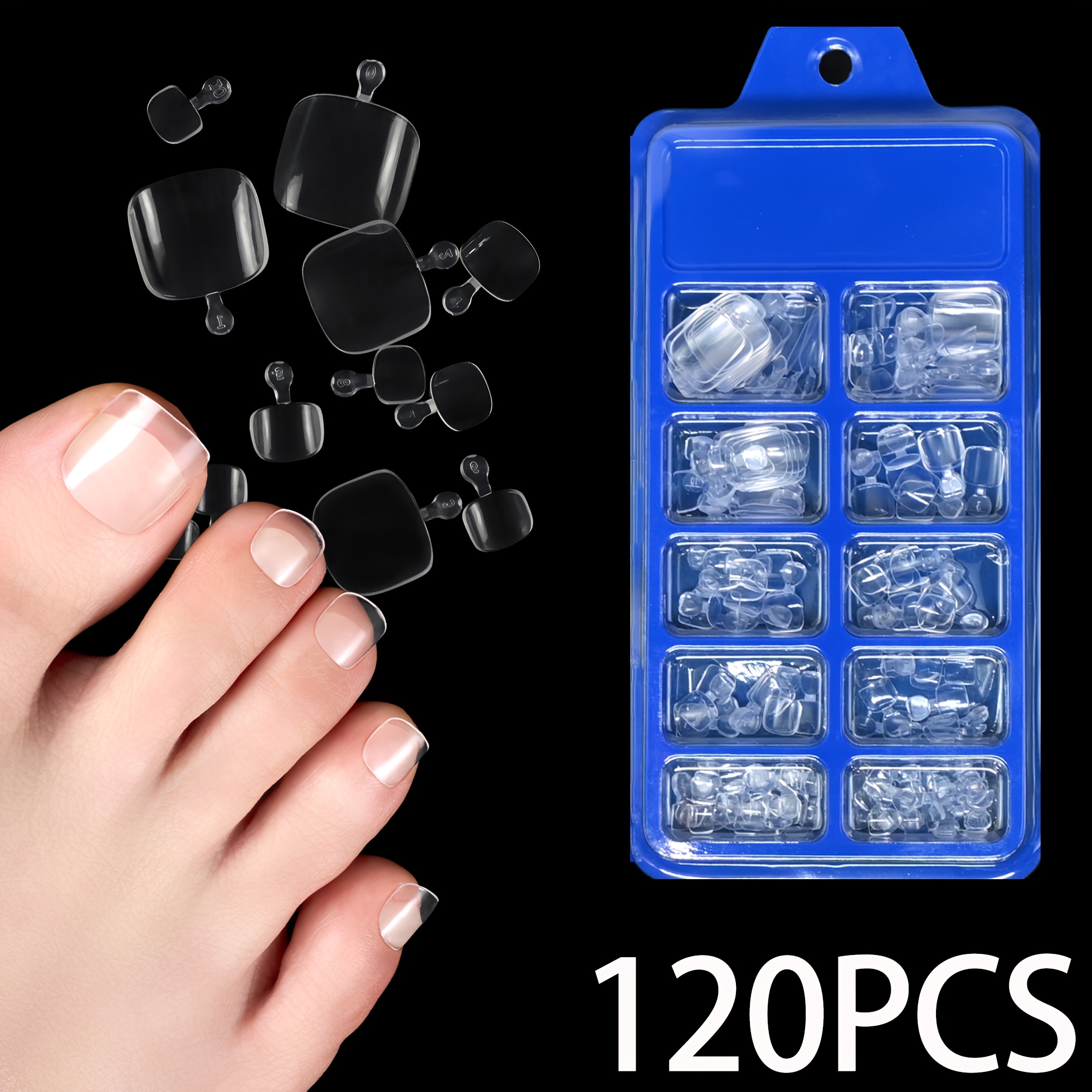 120pcs Short Square Fake Toe Nails Press On Toenails Square Nail, Nail - Toenails - Clear Acrylic Nail Tips Nail Supplies Nail Tips Transparent White Nail Art Nail Professional Salon Toenails