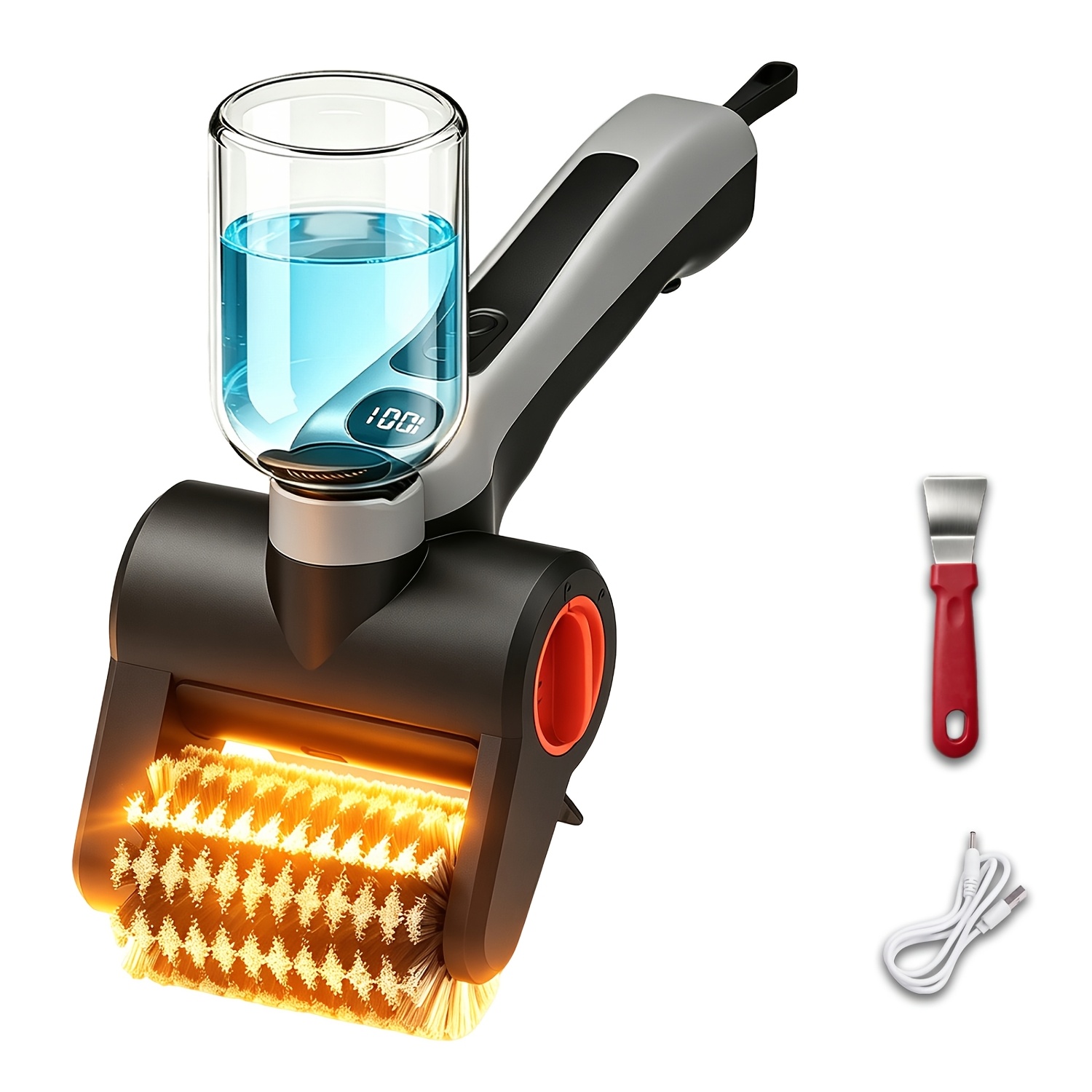 Image of Electric Grill Cleaning Brush With Water Tank, Grill Cleaning Tool, Rechargeable Steam Grill Brush Suitable For Gas And Charcoal Grills, Safe And Reliable Grill Cleaning Set