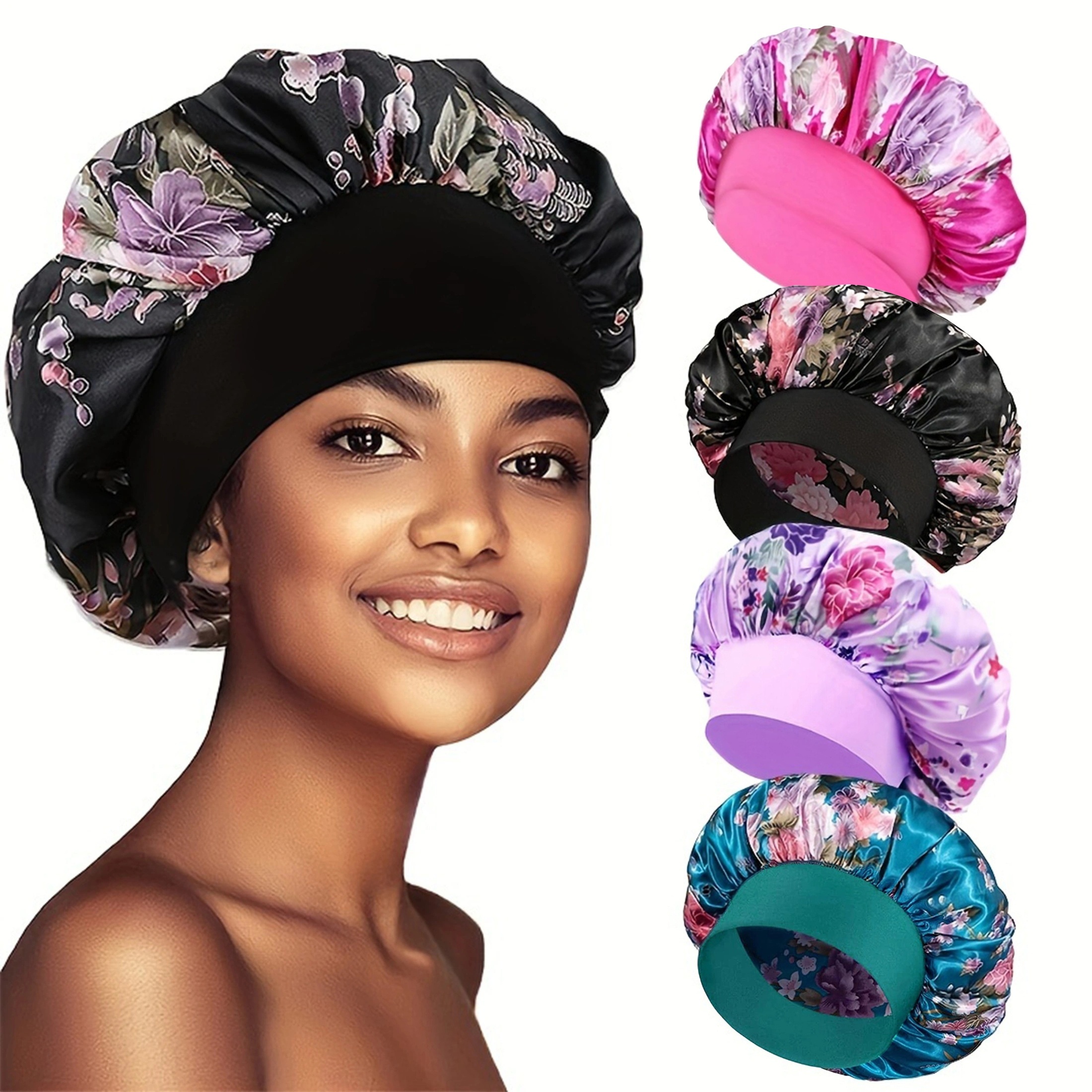 

4pcs Set Satin Bonnet Hair Bonnet For Cap Bath Shower Bonnets For Women