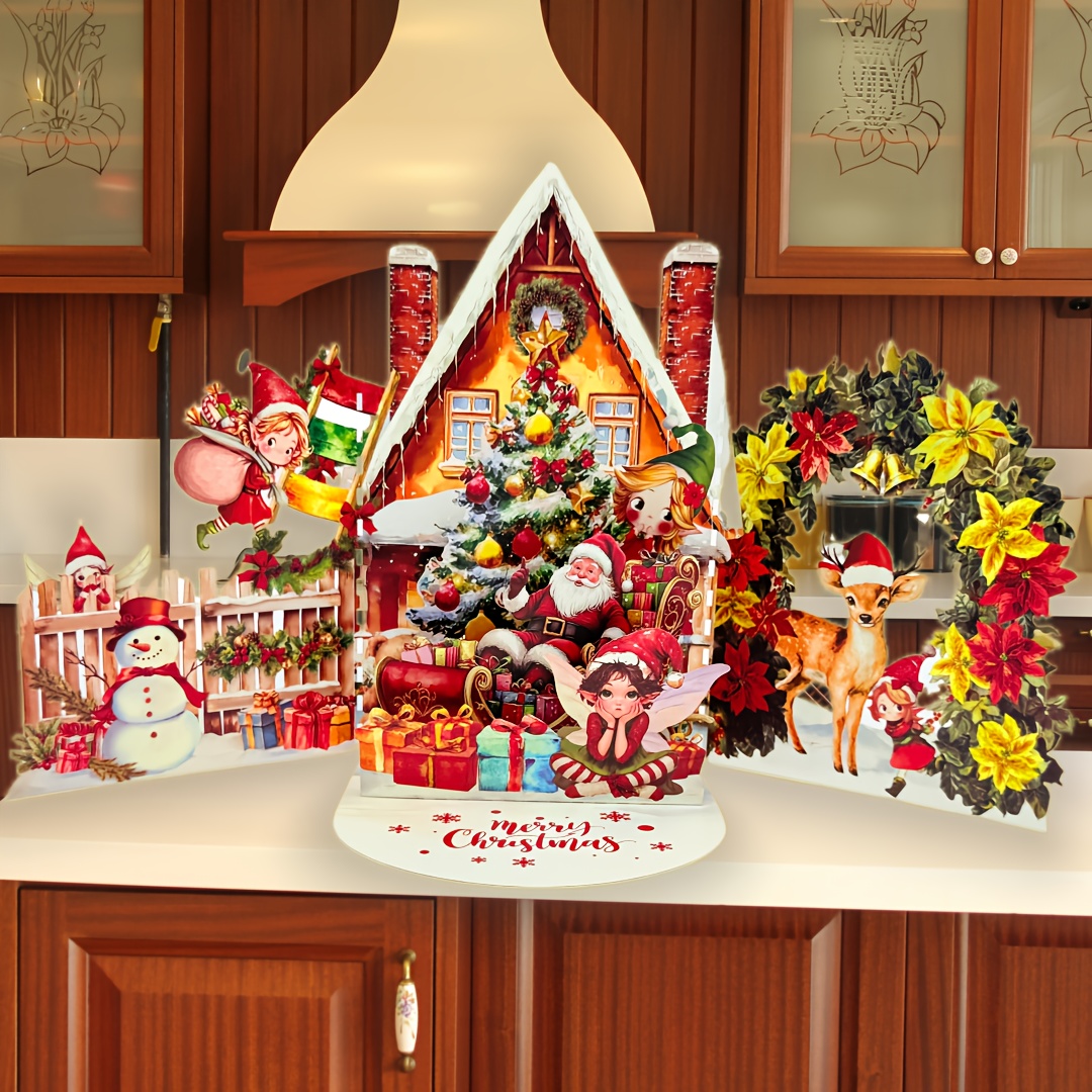 Image of 3d Pop-up Christmas Greeting Card, Santa & Elf Design, "santa Gifts" Theme, With Envelope, Handmade Surprise Christmas Gift Card For