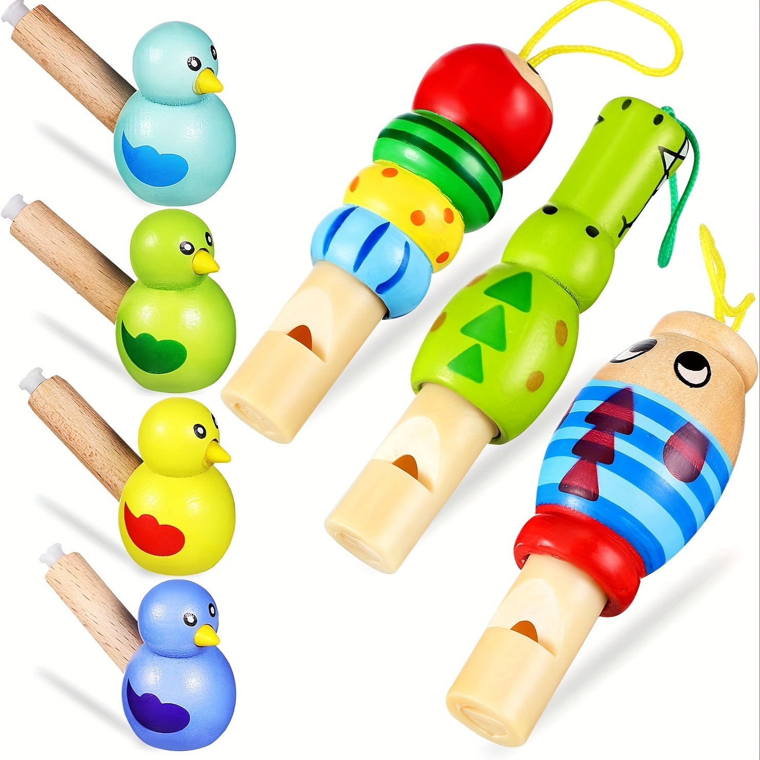 

7pcs Wooden Whistle, Cute Cartoon Animal Bird Whistle Set, Musical Instrument Toys, Sounding Toys Learning Props, Party Favors Gifts