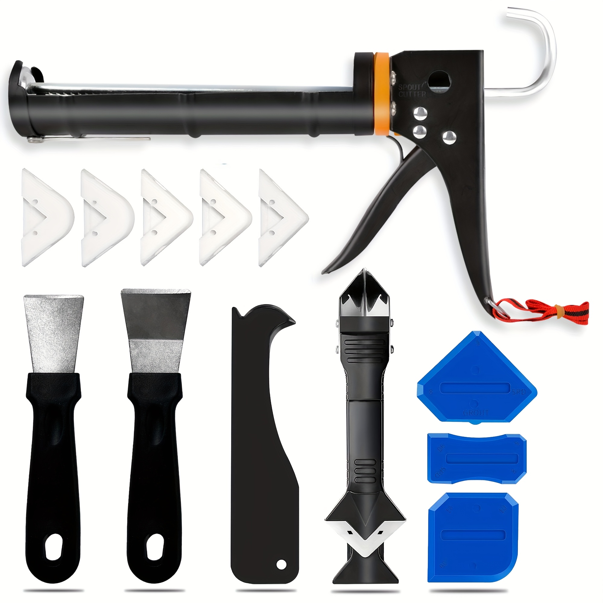 Image of Caulk Gun Kit, Smooth Silicone Caulking Gun And Caulk Remover Tool, Sealant Finishing Tool Grout Scraper For Kitchen Bathroom Window Sink Joint