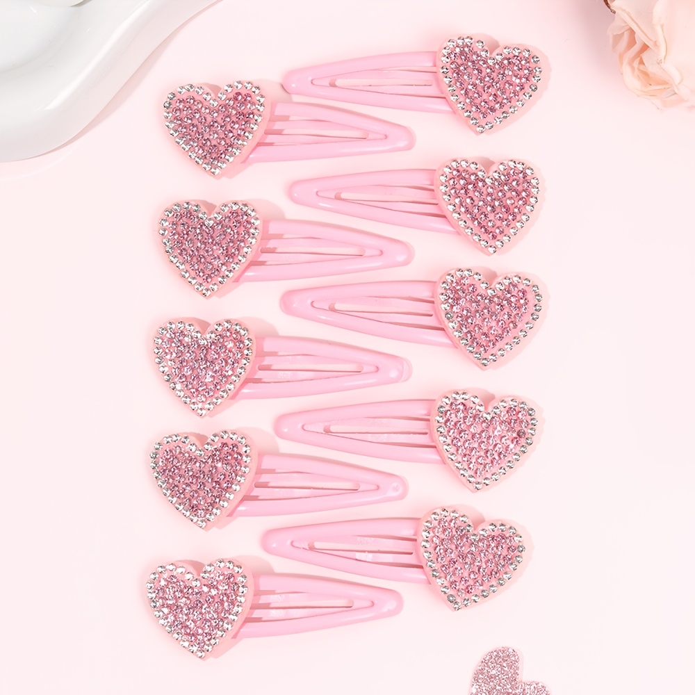 Image of 10pcs Valentine's Day Heart Hair Claw Clips For - Red Pink Rhinestone Hairpins Additions For Valentine's Day Parties