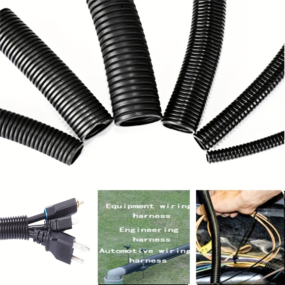 118.11" Black Corrugated Cable Conduit - Durable Pp Material, Ideal For Tv Wires & Garden Light Organization, Separated, Cable Protection, Pipeline