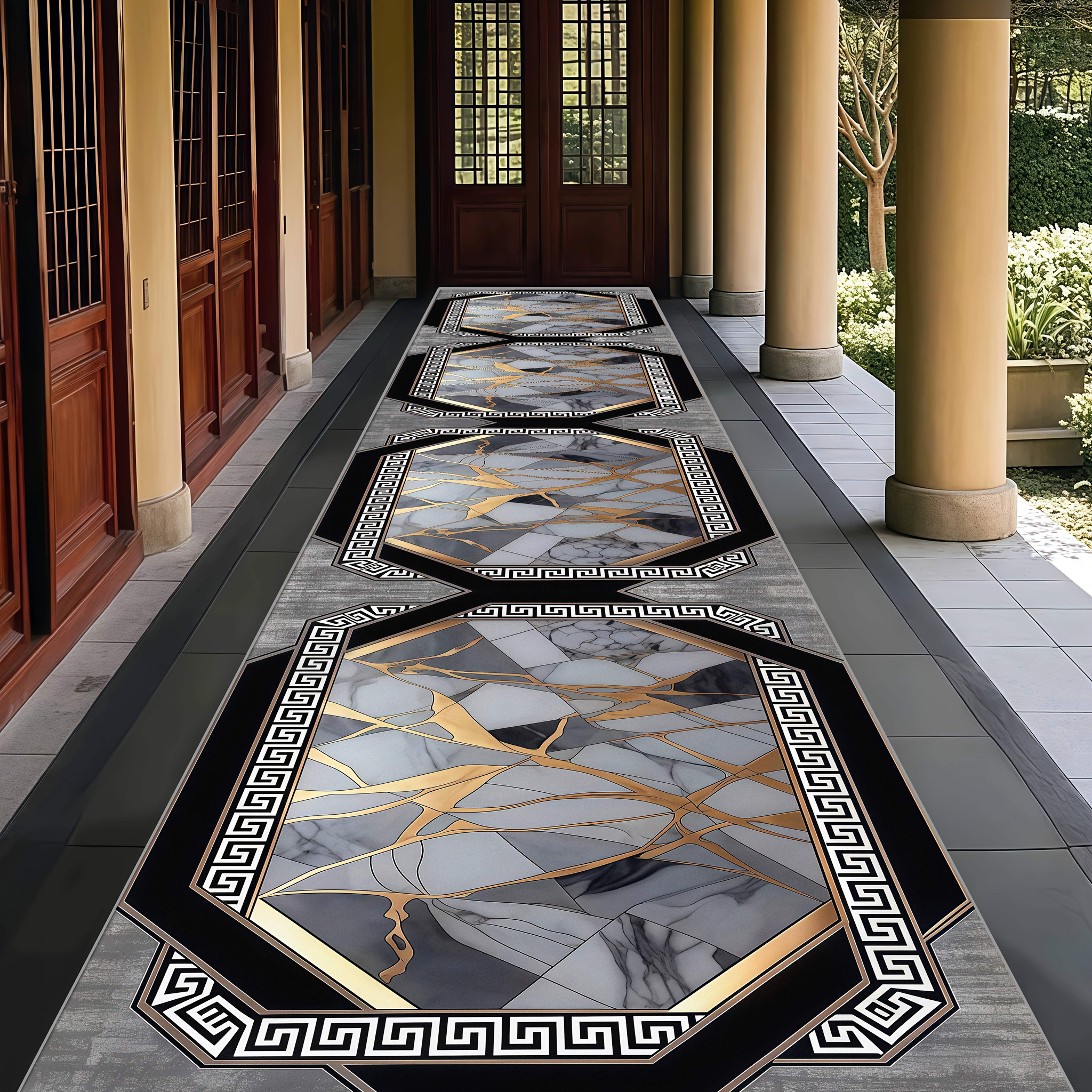 TEMU Sea Shipping [golden Diamond Velvet] 1pc, Pattern Kitchen Bathroom Anti-slip Mat, Fashion Nordic Marble Machine Washable Carpet, Bedroom Balcony