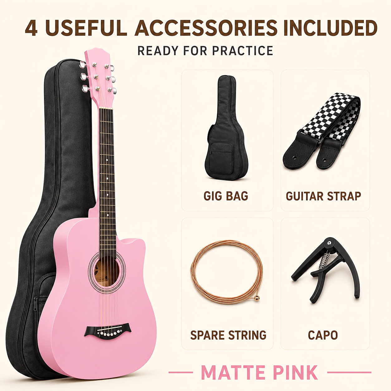 38 Inch Entry Cutaway Acoustic Guitar, User-Friendly Design for... product image 13