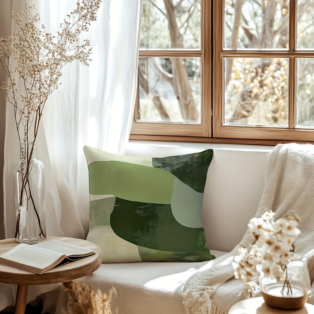 1pc olive green geometric square pillow cover contemporary Temu