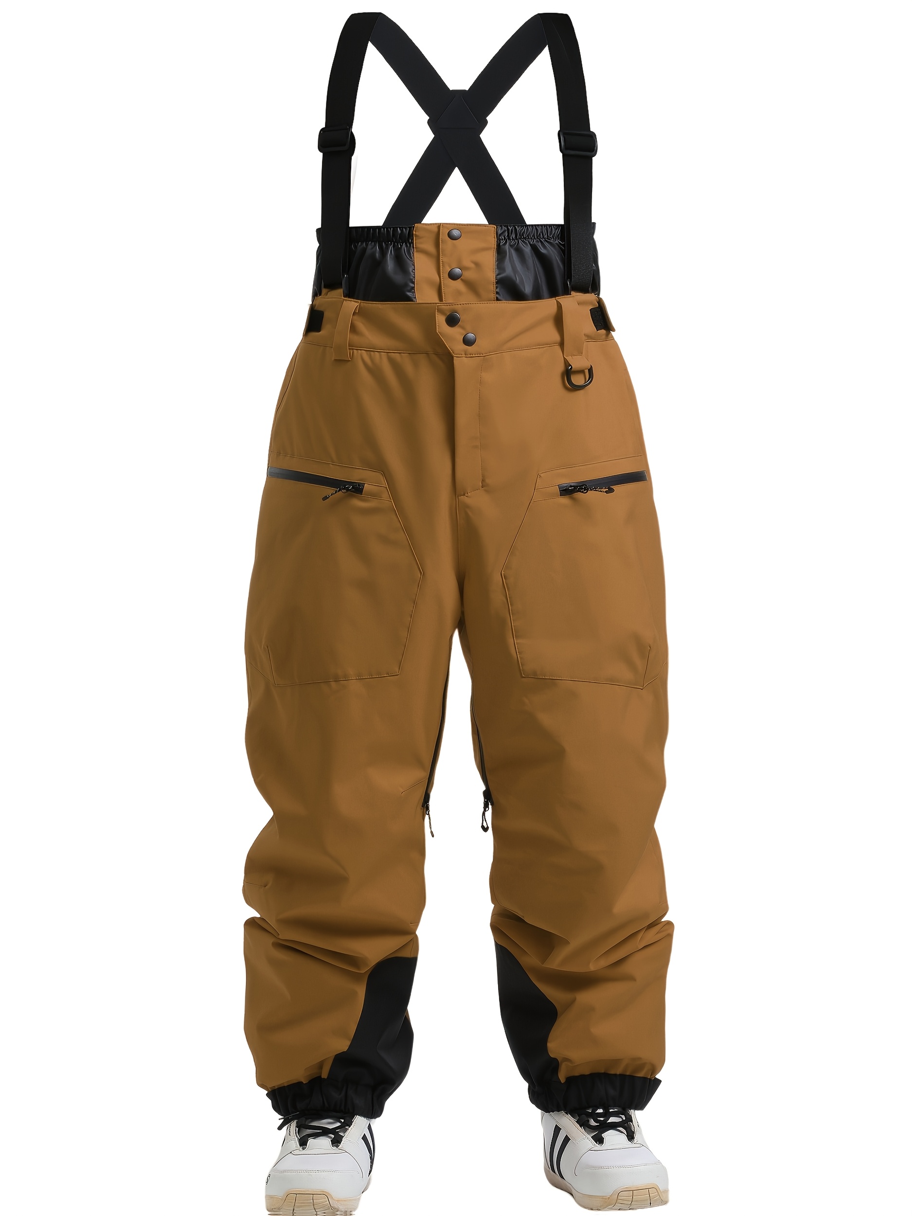 Men S Winter Ski Overalls - Thick Warm Snow Pants with Adjustable Straps, Multiple Pockets & Drawstring Waist for Snowboarding, Hiking, Outdoor Sports - Straight-Leg Design, Polyester Lining,   Fall/Winter,  , Durable Outdoor Wear