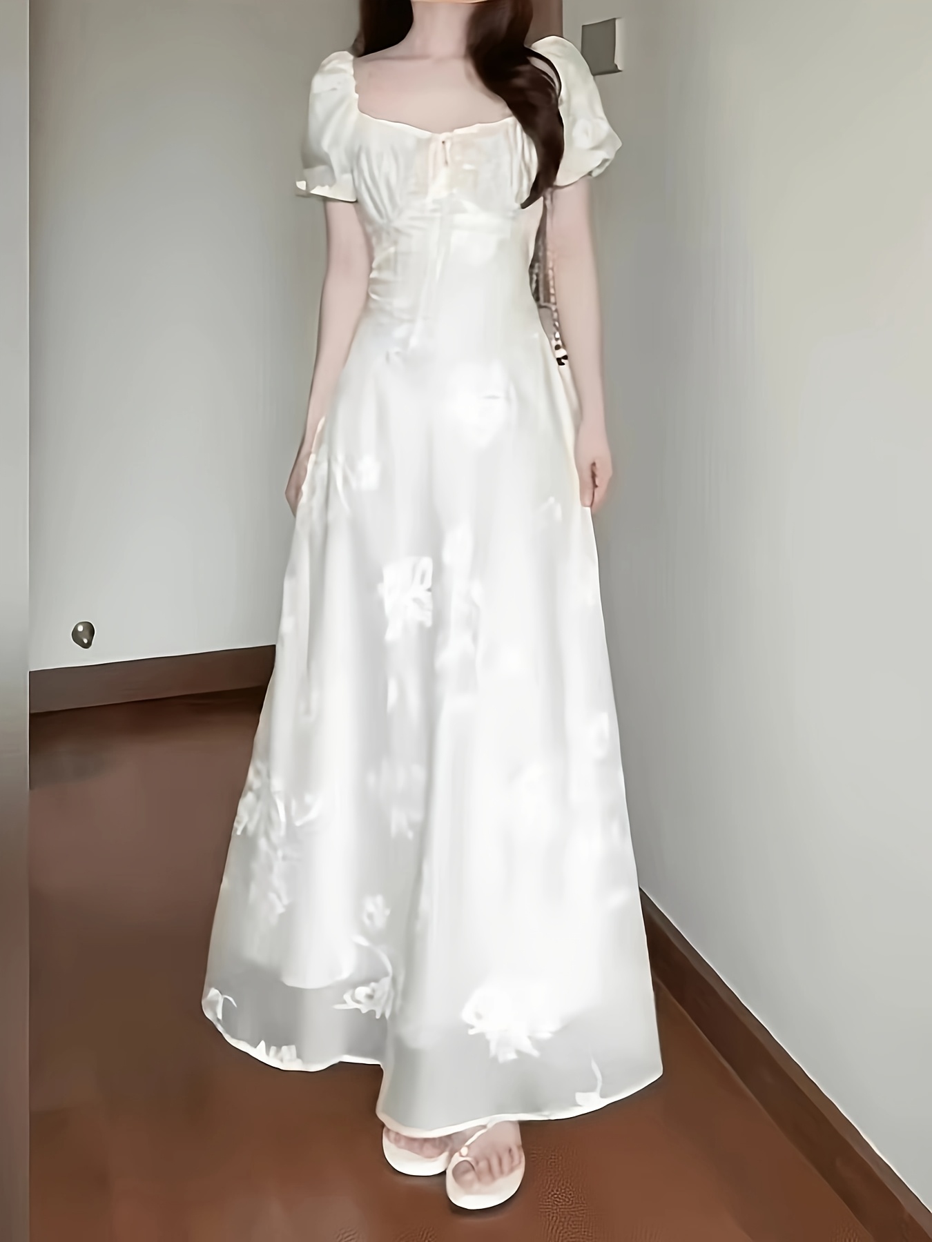 french embroidery square collar embroidered dress womens