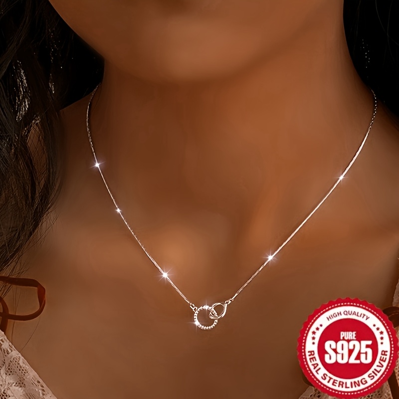 925 Sterling Silver Minimalist Geometric Interlocking Circle Necklace Designed for Women, Hypoallergenic, Elegant And Trendy, Adaptable Collarbone Chain, Perfect Jewelry Gift for Her