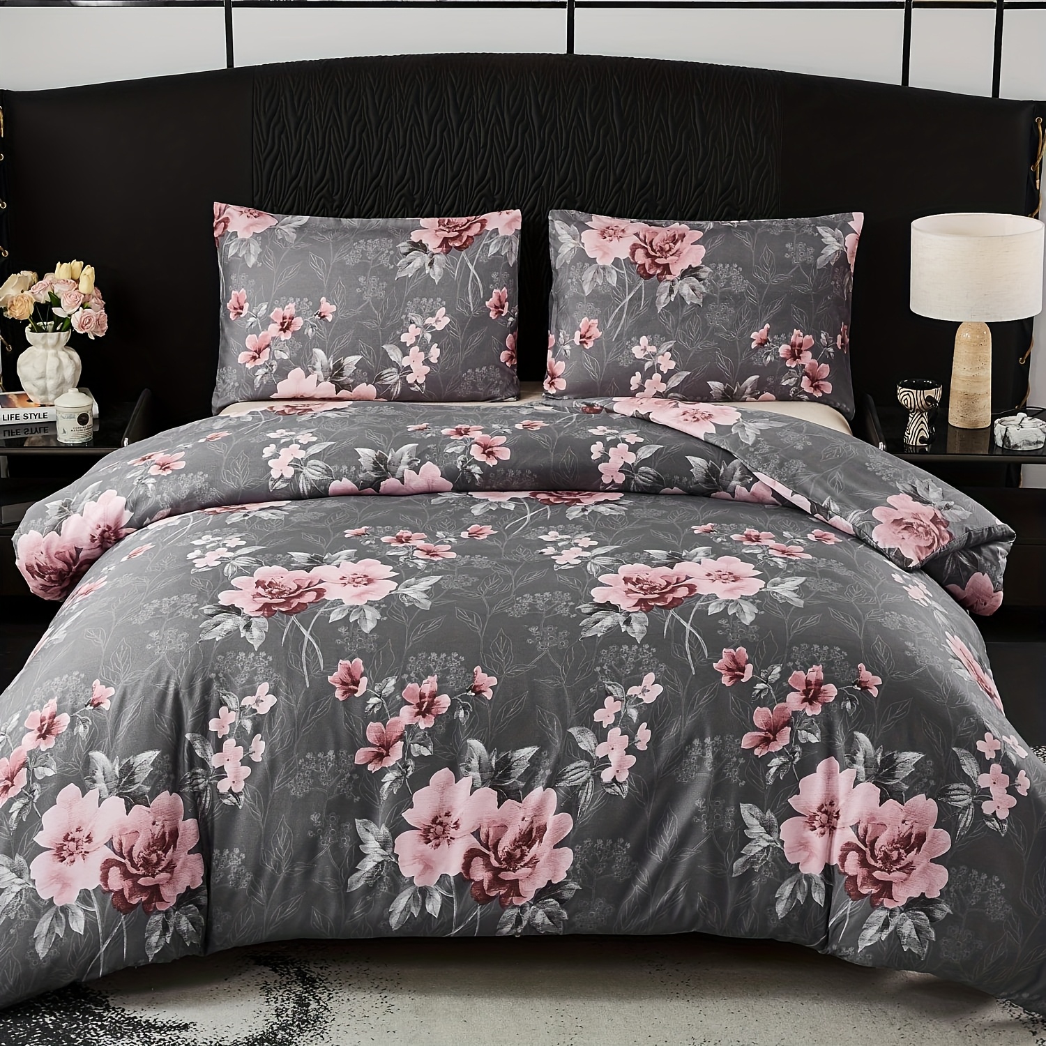 Image of Light Style Large Floral Print Duvet Cover 3pcs Set (1 Duvet Cover And 2 Pillowcases), High-quality Washed Brushed , Soft And Comfortable, Skin-friendly And Breathable, Suitable For Bedroom/dormitory