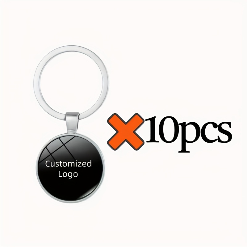 TEMU 10pcs Customizable Logo Round Metal Time Gem Keychains, Creative And Practical Small Pendant Keychains For Corporate Event Gifts