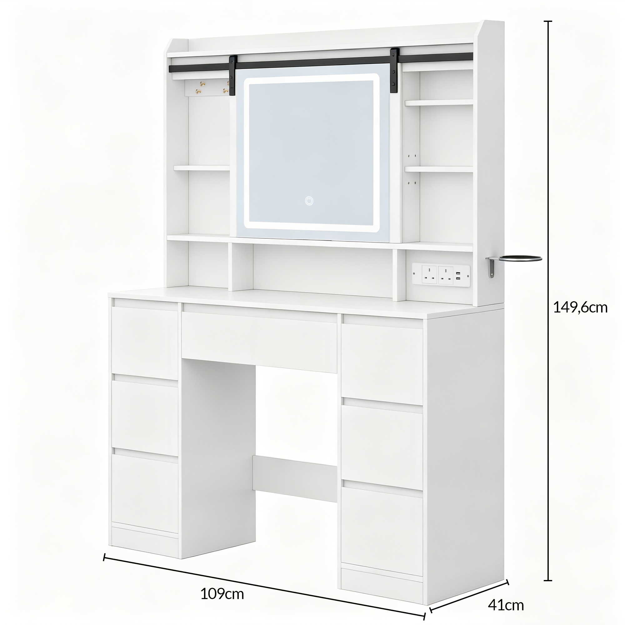 TEMU A Vanity Table To Create Your Own Personal Beauty Haven! A White, Stylish Vanity Table With A 109cm Desktop, --focus Mirror, And Multi-section